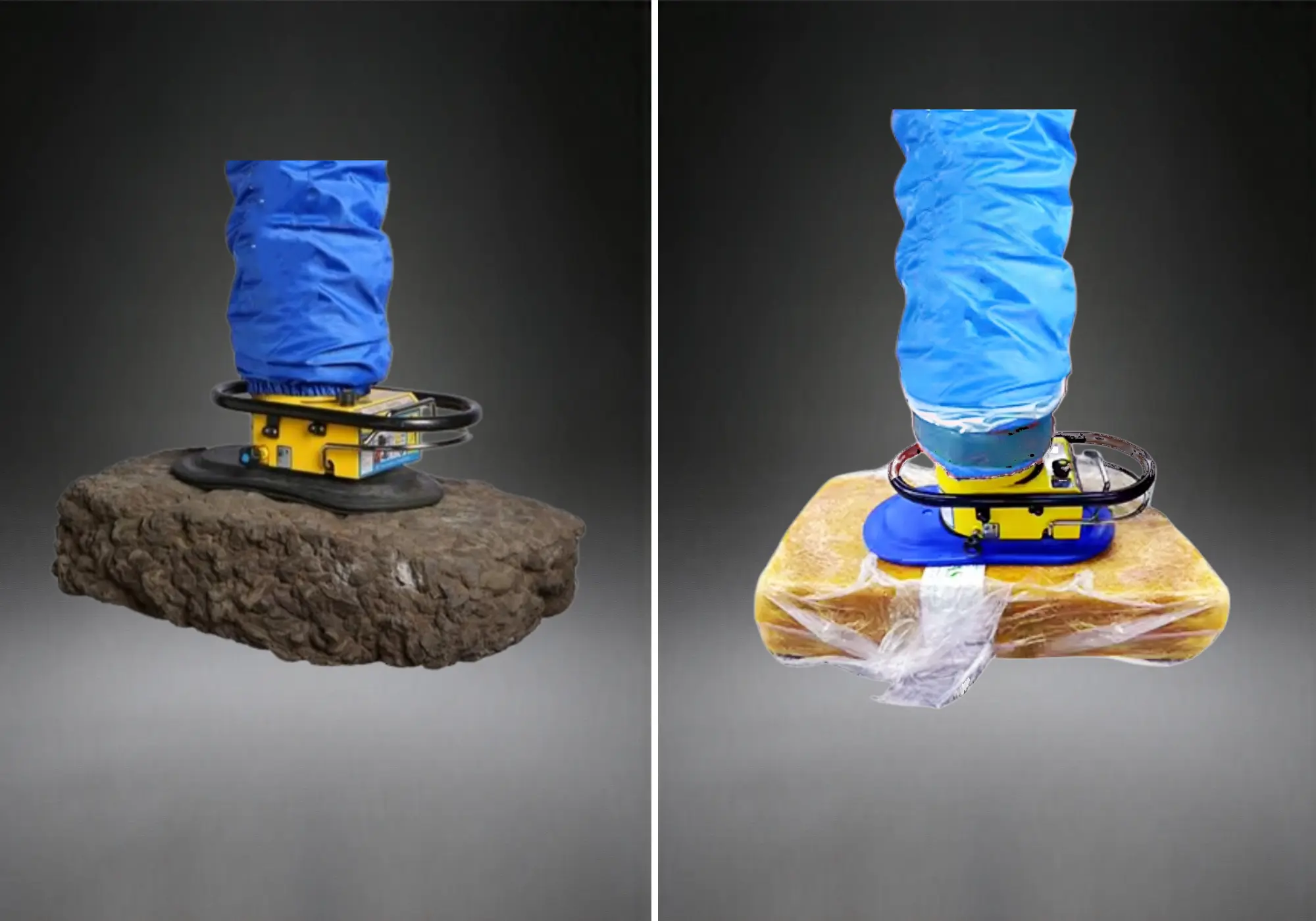 Uneven surface vacuum pads for raw rubber block lifting and packaged rubber block handling